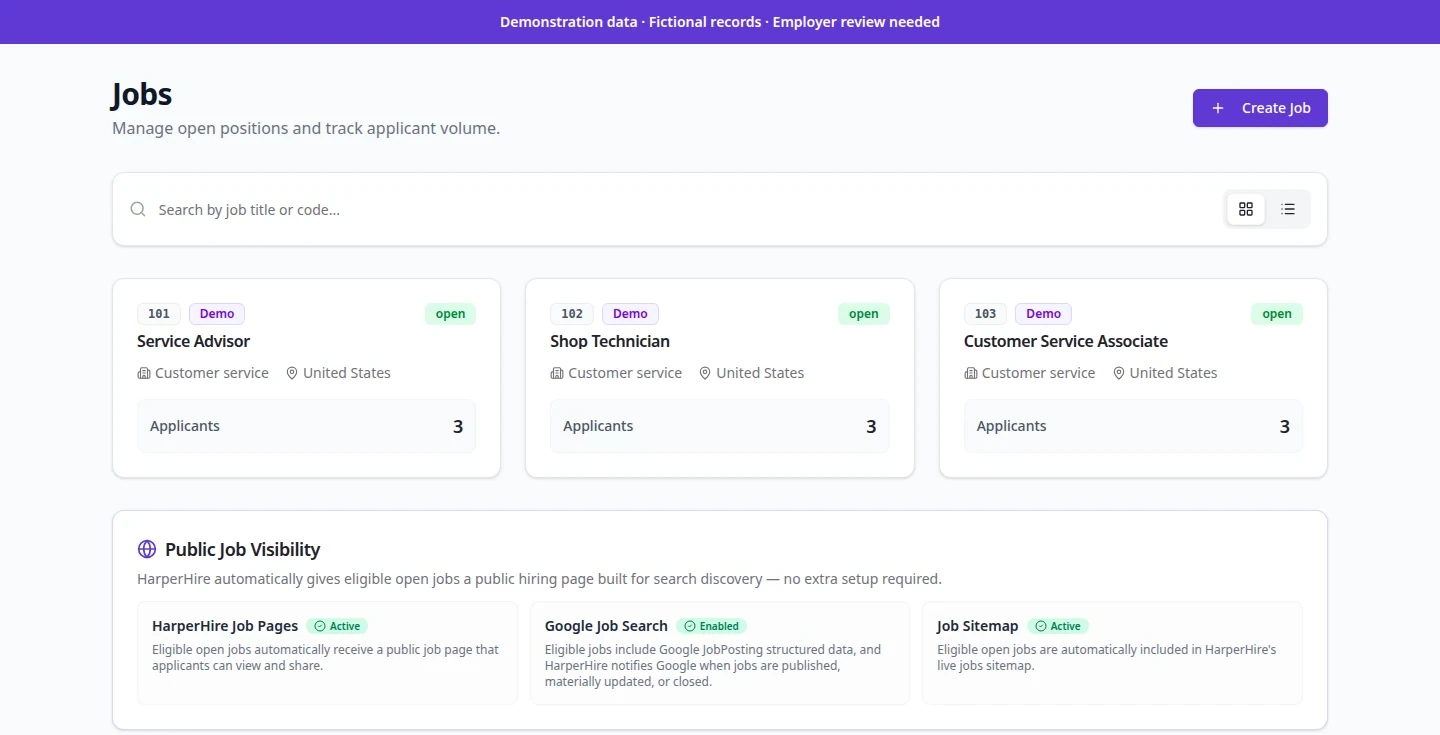 Jobs overview with three demonstration jobs